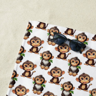 Monkey Pattern Design White Beach Towel