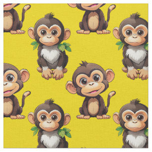 Monkey Pattern Design White  Fabric