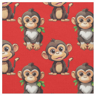 Monkey Pattern Design White  Fabric