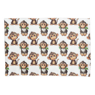 Monkey Pattern Design White  Pillowcase