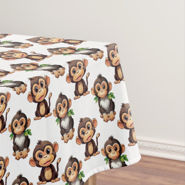 Monkey Pattern Design White  Tablecloth (In Situ)