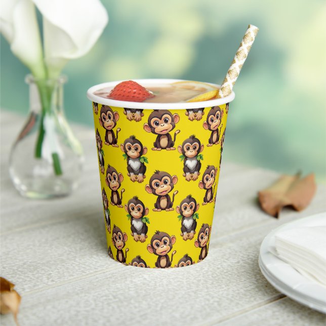 Monkey Pattern Design Yellow  Paper Cups (Insitu)