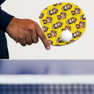 Monkey Pattern Design Yellow Ping Pong Paddle