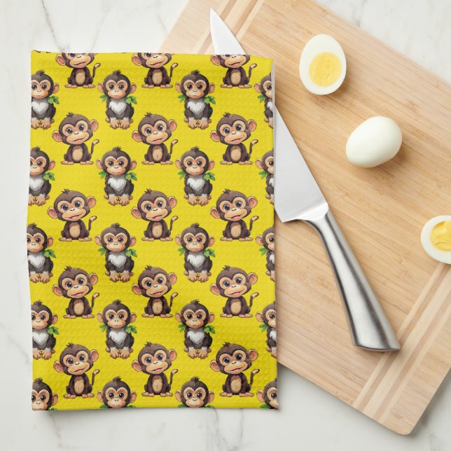 Monkey Pattern Design Yellow  Tea Towel (Quarter Fold)