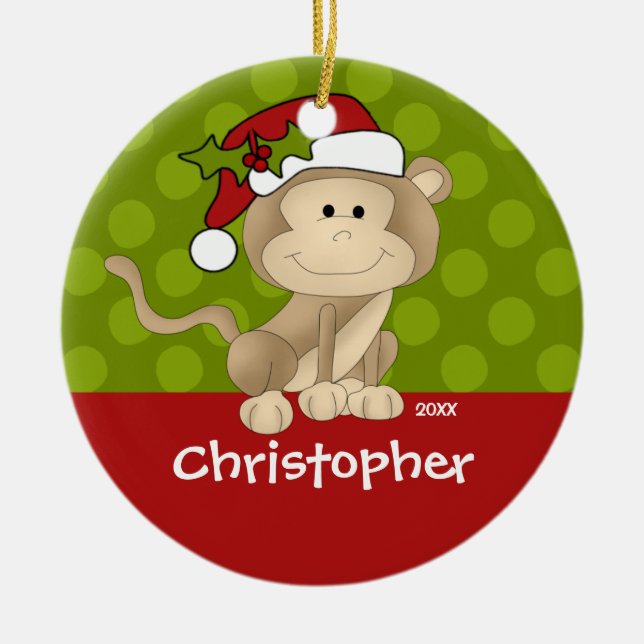Monkey Personalised Boy Christmas Ornament (Front)