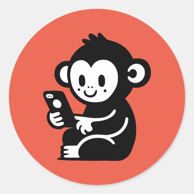 Monkey Phone Classic Round Sticker (Front)