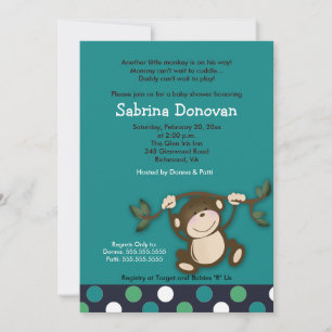 MONKEY PLAY 5x7 BLUE BOY BABY SHOWER Invitation