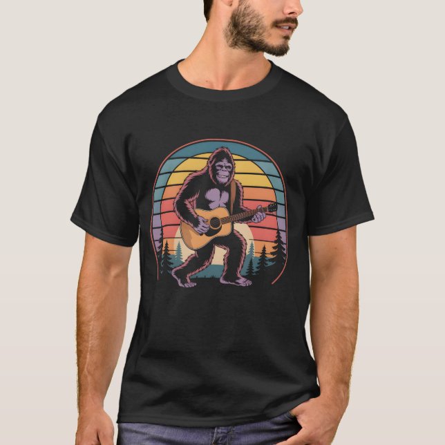 Monkey Play Classic Guitar Music Guitarist Animal  T-Shirt (Front)