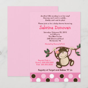 Monkey Play Girl Baby Shower Invitation