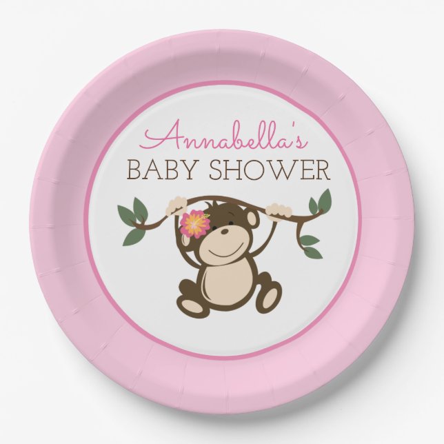 Monkey Play Girl Baby Shower Plate (Front)