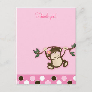 Monkey Play Pink 4x5 Flat Thank you note
