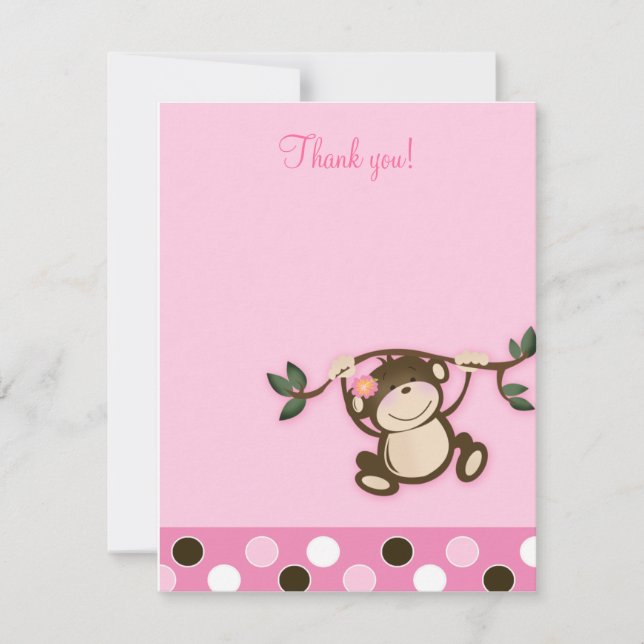 Monkey Play Pink 4x5 Flat Thank you note (Front)