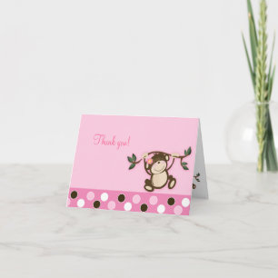 Monkey Play Pink Folded Thank you notes