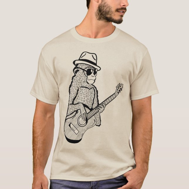 Monkey Playing A Guitar Animal T-Shirt (Front)