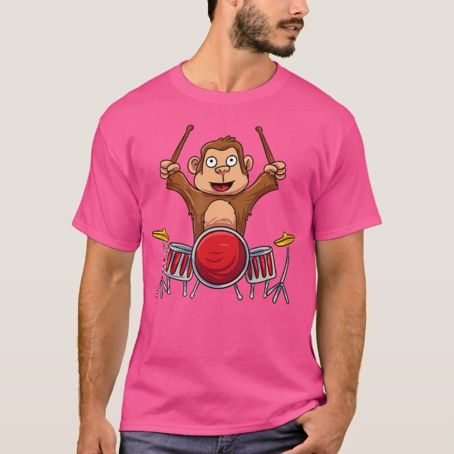 Monkey Playing Drums Drummer T-Shirt (Front)