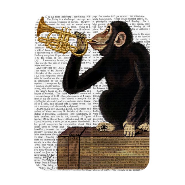 Monkey Playing Trumpet 2 Magnet (Vertical)