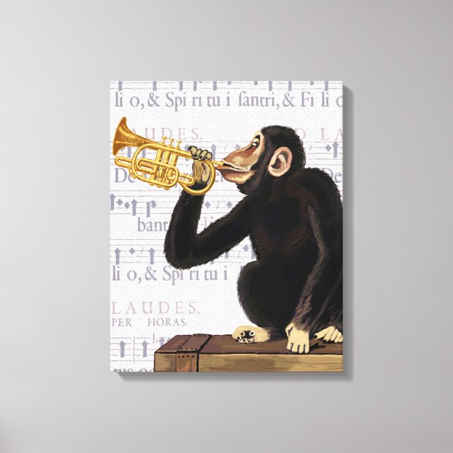 Monkey Playing Trumpet Canvas Print (Front)