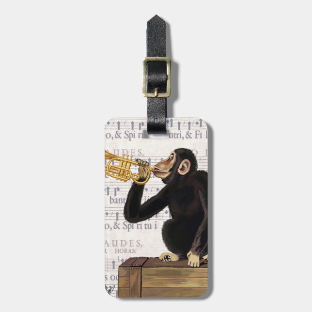 Monkey Playing Trumpet Luggage Tag (Front Vertical)