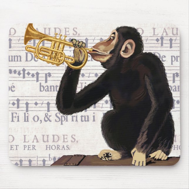 Monkey Playing Trumpet Mouse Mat (Front)