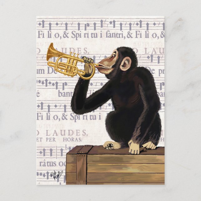 Monkey Playing Trumpet Postcard (Front)