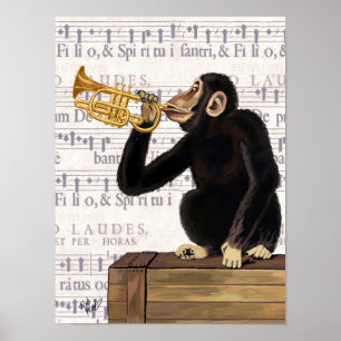 Monkey Playing Trumpet Poster