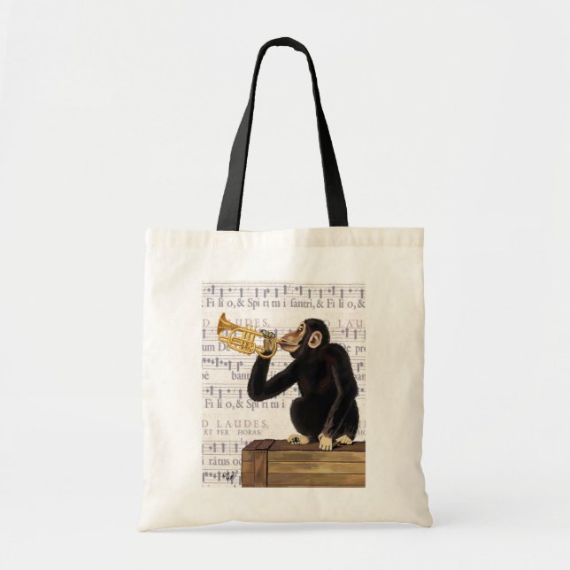 Monkey Playing Trumpet Tote Bag (Front)