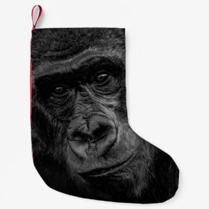 MONKEY PORTRAIT ON BW SMALL CHRISTMAS STOCKING