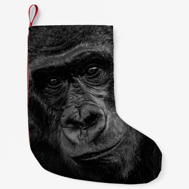 MONKEY PORTRAIT ON BW SMALL CHRISTMAS STOCKING (Front)