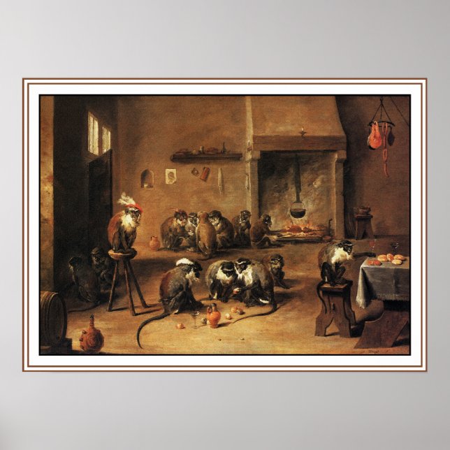 Monkey Poster Print: Monkeys in Kitchen by Tenier (Front)