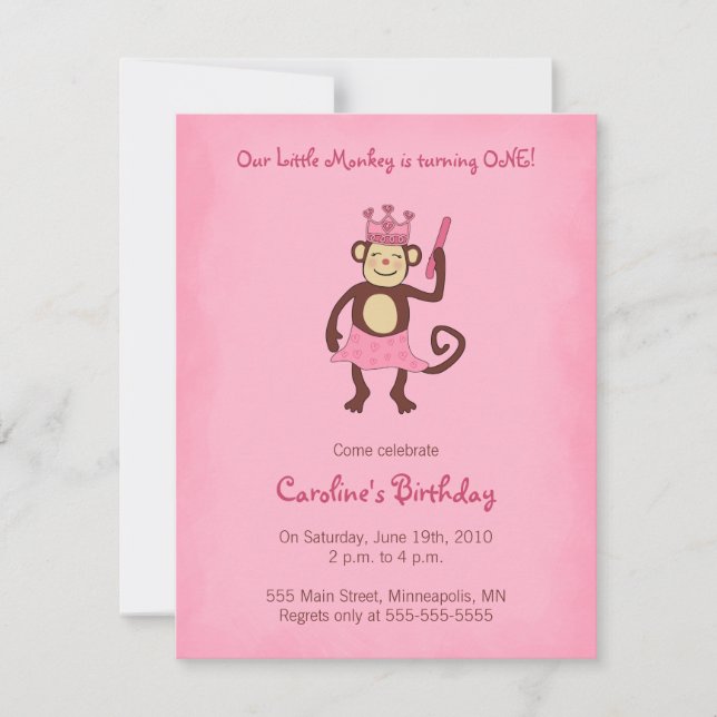 Monkey Princess 1st Birthday Invitation (Front)