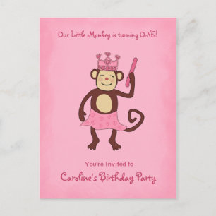 Monkey Princess 1st Birthday Invitation Postcard