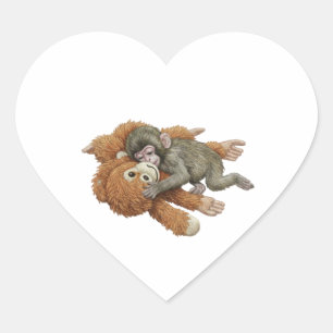 Monkey Punch Graphic, Baby Monkey Orangutan Hug Heart Sticker