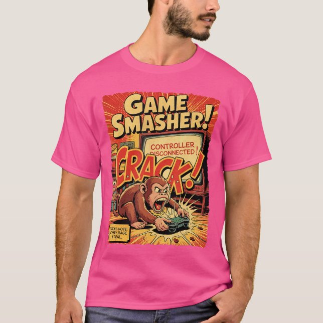 Monkey Rage Gamer Retro Comic Console Funny Video  T-Shirt (Front)
