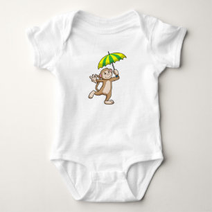 Monkey Rain Umbrella Baby Bodysuit