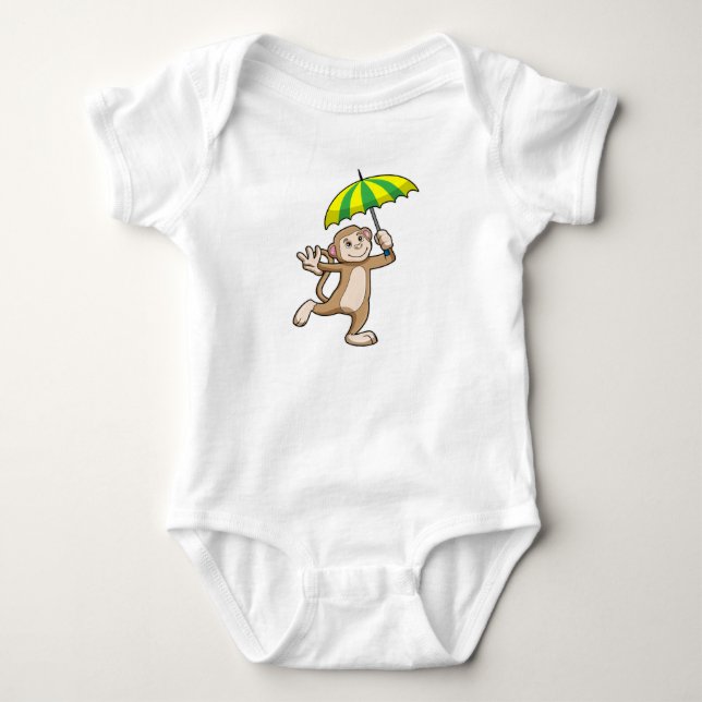 Monkey Rain Umbrella Baby Bodysuit (Front)