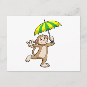 Monkey Rain Umbrella Postcard