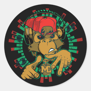 monkey rapper monkey dj can be used classic round sticker