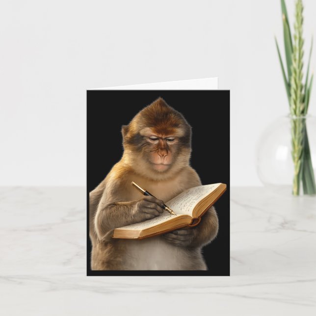 Monkey reading book writing journal book lover card (Front)