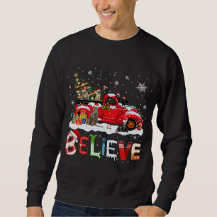 Monkey Riding Red Truck Christmas Tree Believe San Sweatshirt