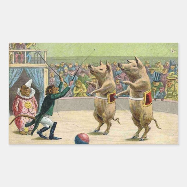 Monkey Ringmaster and Circus Pigs Rectangular Sticker (Front)