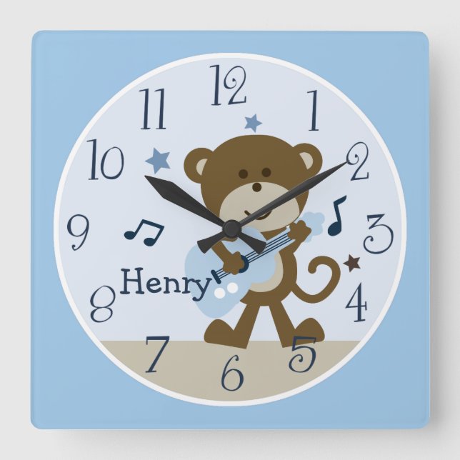 Monkey Rockstar/Musical Kid's Baby Nursery Clock (Front)