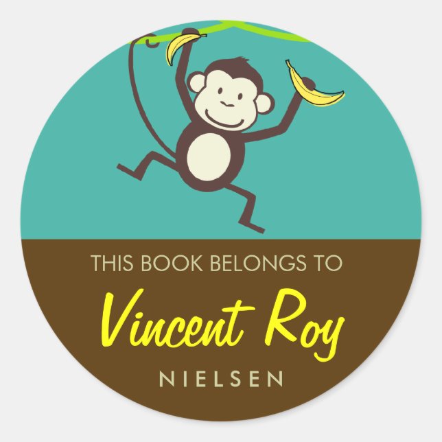 Monkey Round Bookplates Classic Round Sticker (Front)