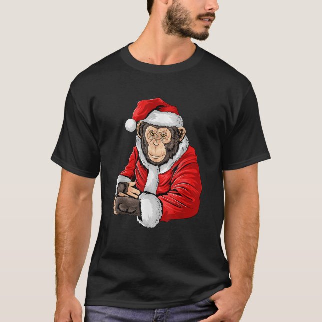 Monkey Santa Costume Christmas Pajama Cool Zoo Ani T-Shirt (Front)