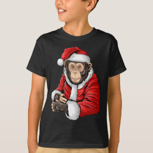 Monkey Santa Costume Christmas Pajama Cool Zoo Ani T-Shirt