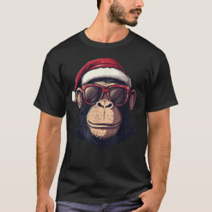 Monkey Santa Hat chimpanzee Monkey Lovers Christma T-Shirt