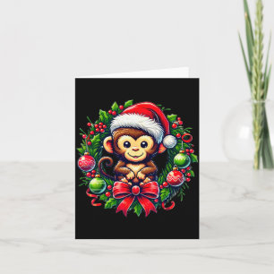 Monkey Santa Hat Christmas Xmas Card