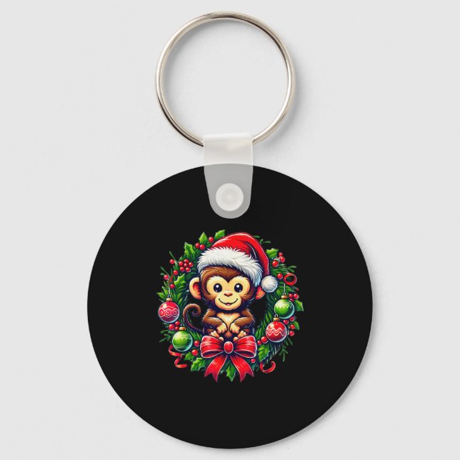 Monkey Santa Hat Christmas Xmas  Key Ring (Front)
