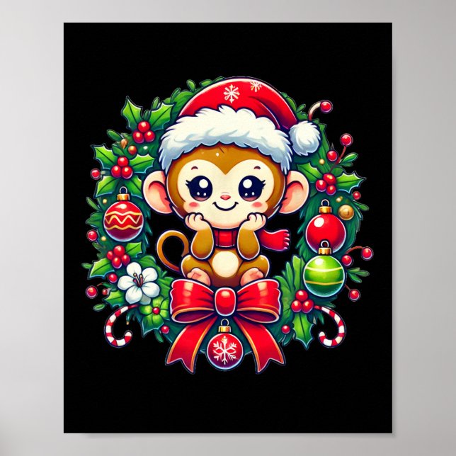 Monkey Santa Hat Christmas Xmas  Poster (Front)