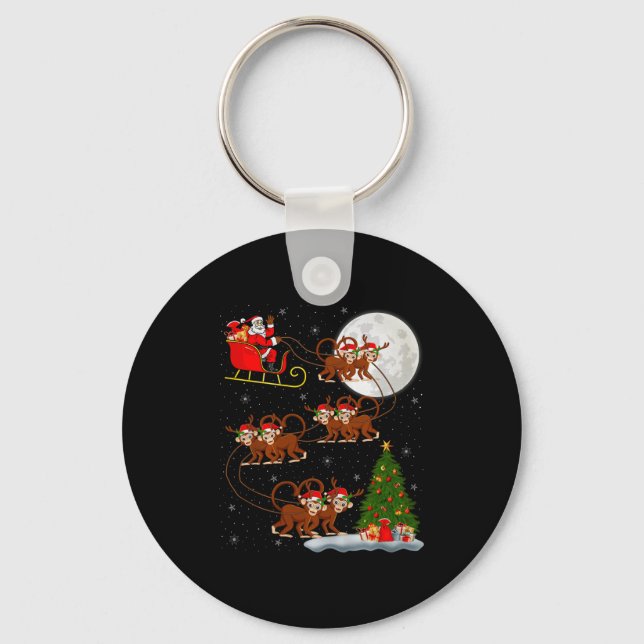 Monkey Santa Sleigh Flying Funny Magical Christmas Key Ring (Front)