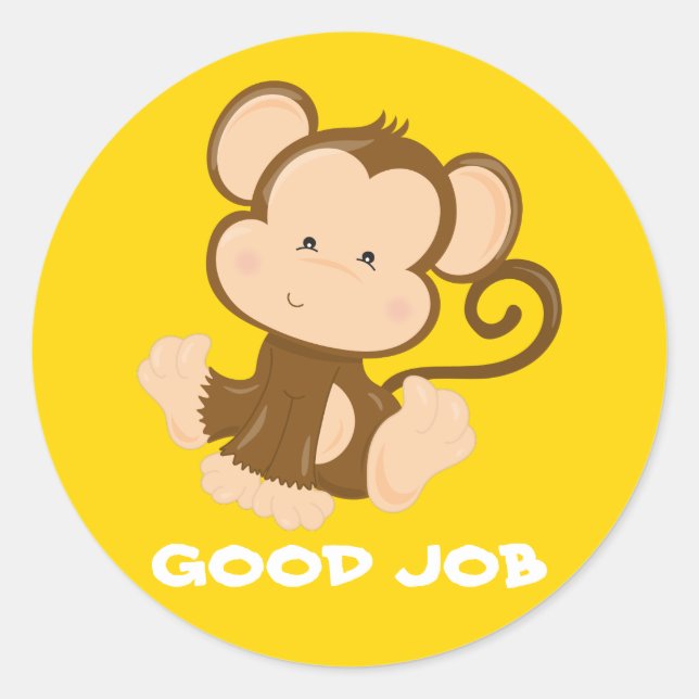 Monkey school teacher award yellow cartoon classic round sticker (Front)